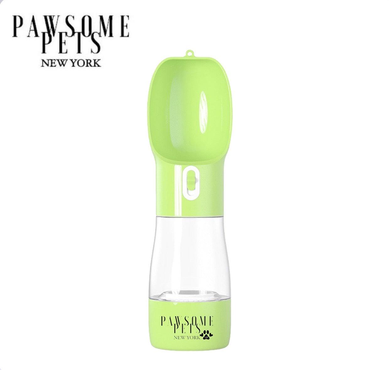 2-in-1 Pet Water Bottle – Portable Food and Water Dispenser – Green