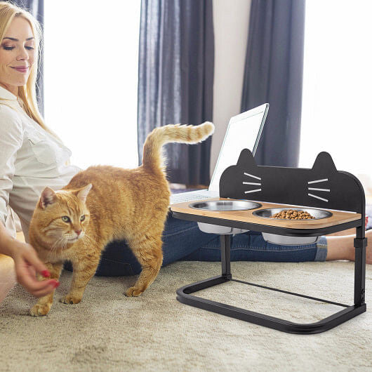 Mangiatoia Rialzata con 2 Ciotole in Acciaio Inox per Gatti e Cani Piccoli e Medi