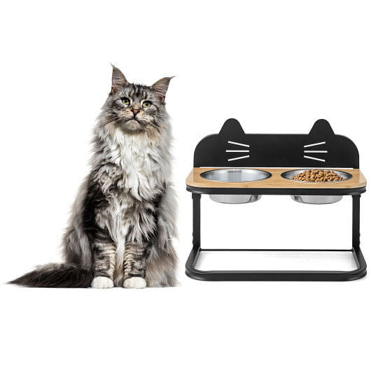 Mangiatoia Rialzata con 2 Ciotole in Acciaio Inox per Gatti e Cani Piccoli e Medi