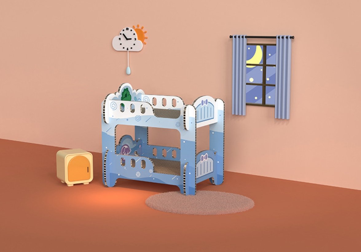 Tiragraffi Letto a Castello Blu per Gatti – Dormitorio a Due Piani