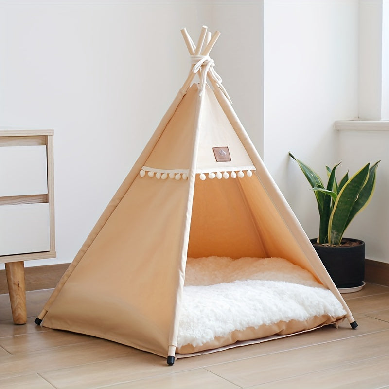 Cuccia Teepee in Lino per Gatti e Cani Piccoli – Con Cuscino Morbido