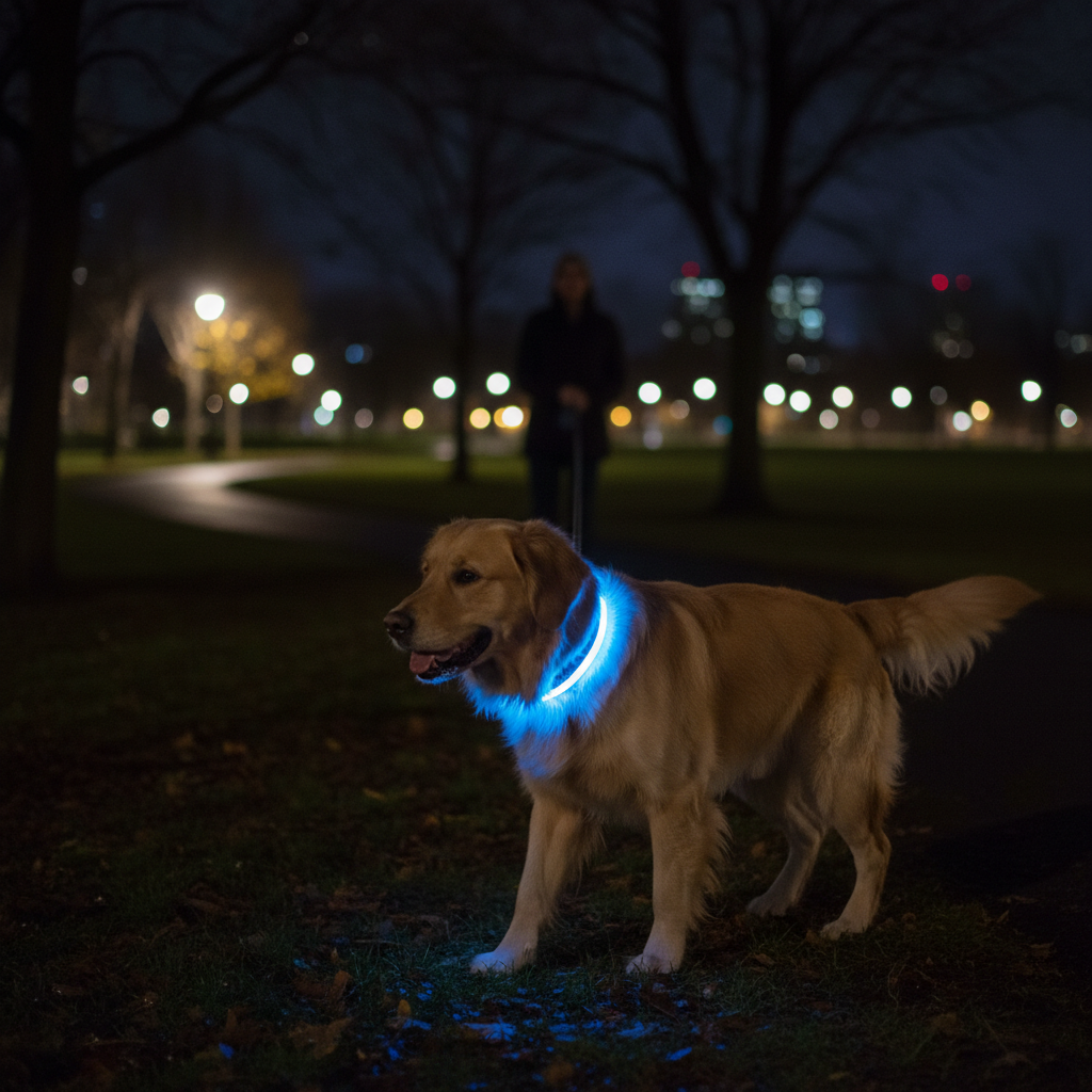 Cane con collare LED luminoso di notte