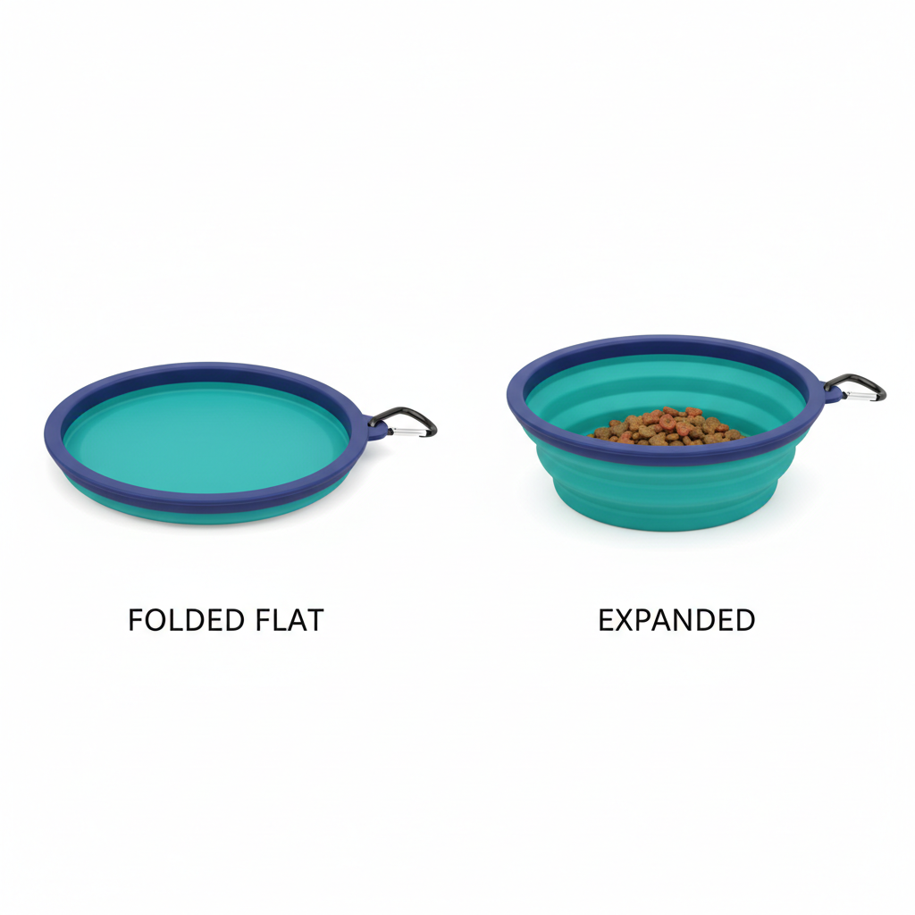 Ciotola pieghevole aperta e chiusa a confronto