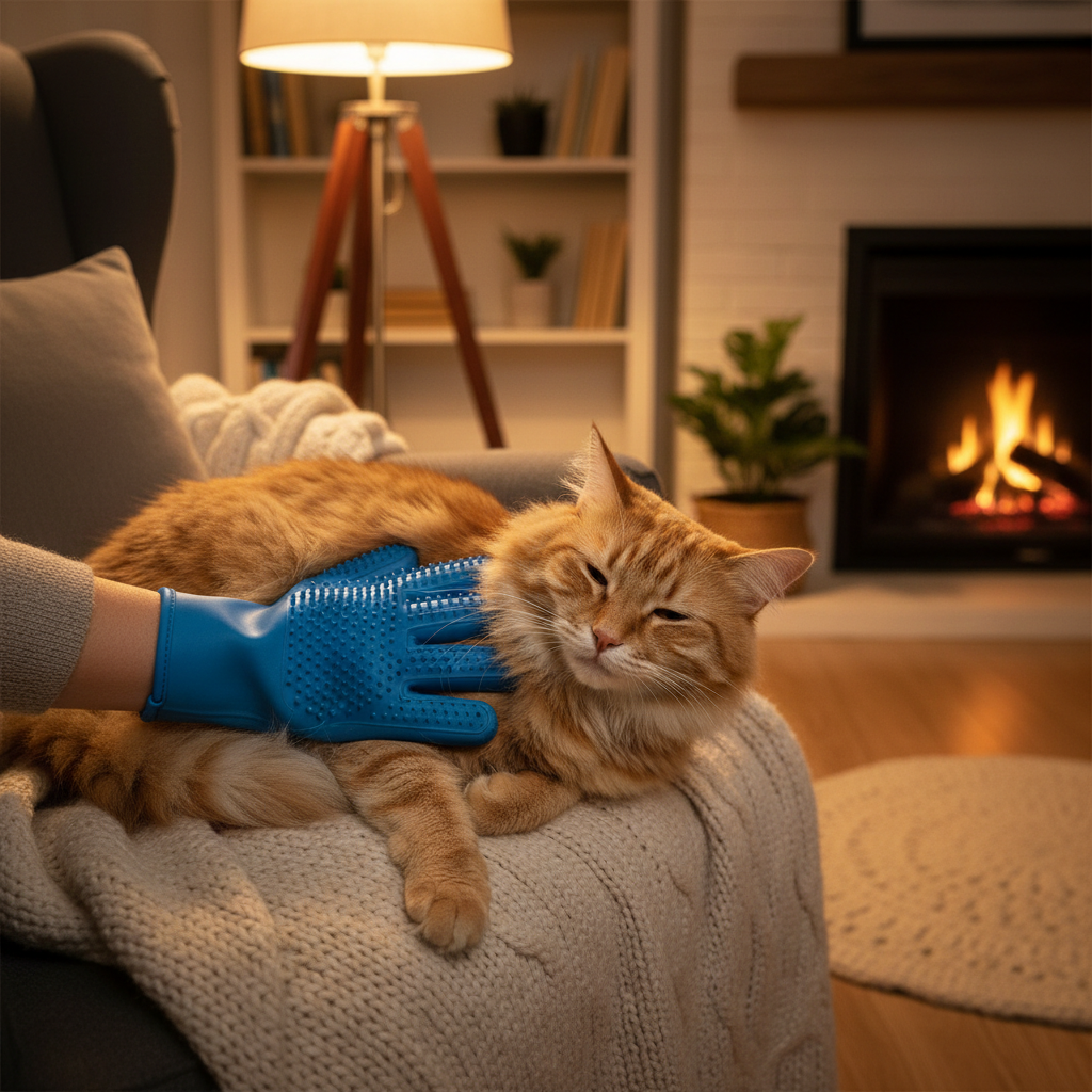 Guanto spazzola usato su gatto