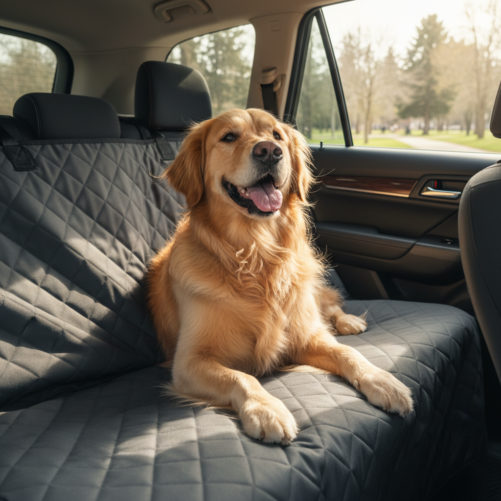 Cane seduto sul telo auto