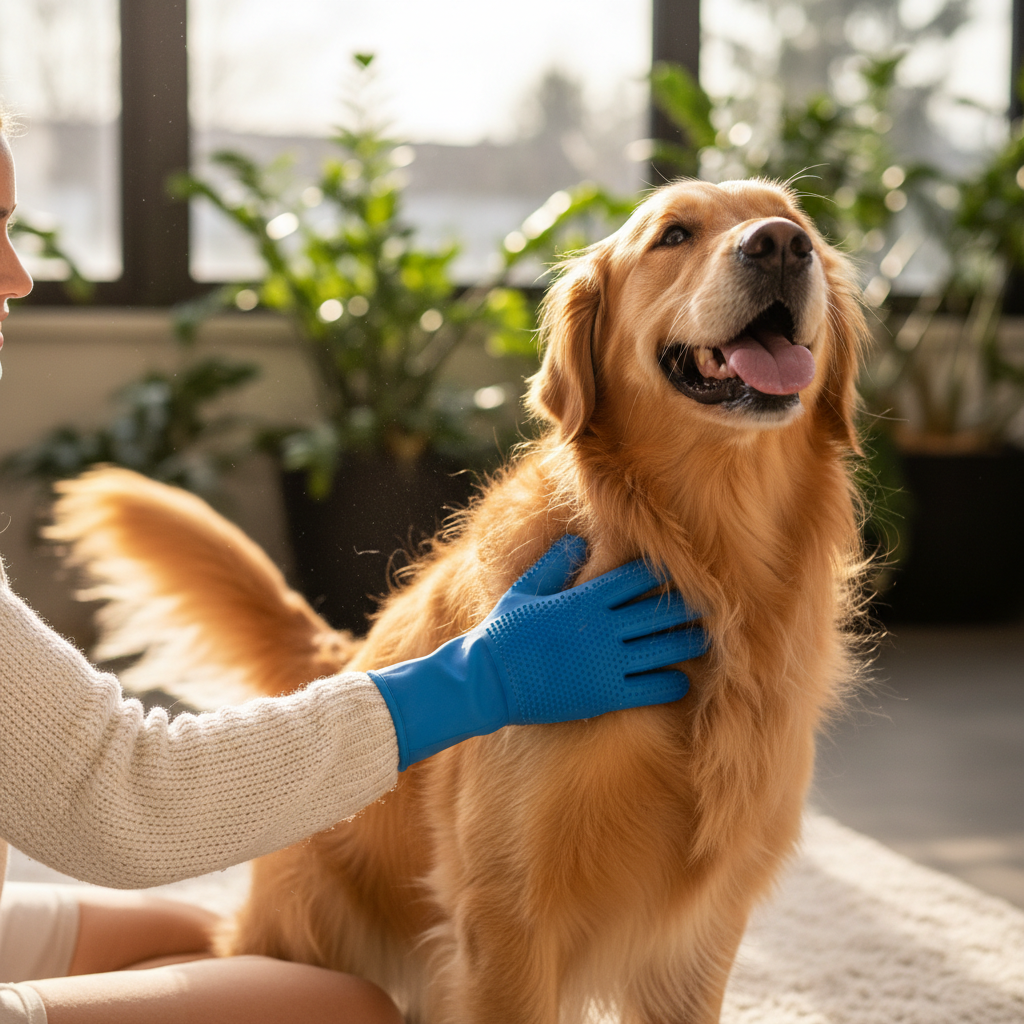Uso del guanto su cane golden retriever